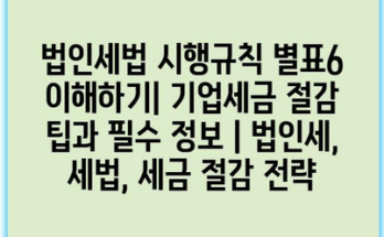 법인세법 시행규칙 별표6 이해하기| 기업세금 절감 팁과 필수 정보 | 법인세, 세법, 세금 절감 전략