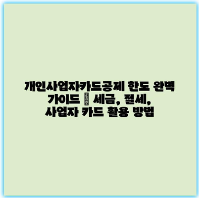 개인사업자카드공제 한도 완벽 가이드 | 세금, 절세, 사업자 카드 활용 방법 개인사업자카드공제 한도 완벽 가이드 | 세금, 절세, 사업자 카드 활용 방법